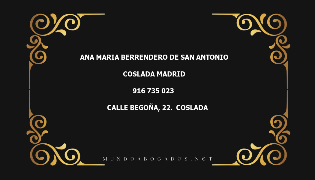 abogado Ana Maria Berrendero De San Antonio en la localidad de Coslada