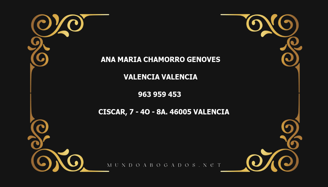 abogado Ana Maria Chamorro Genoves en la localidad de Valencia