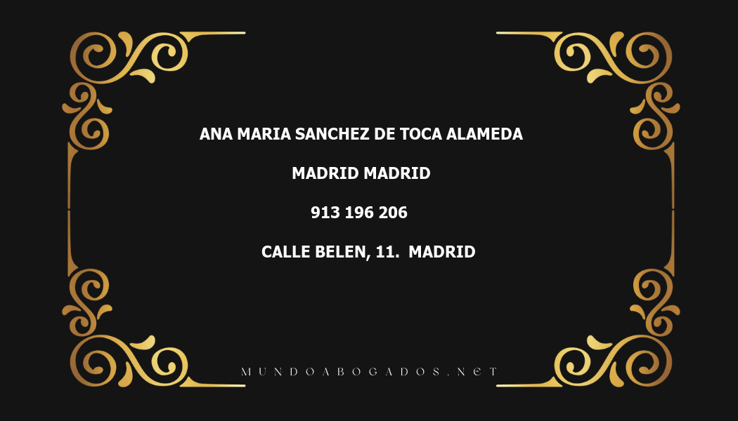 abogado Ana Maria Sanchez De Toca Alameda en la localidad de Madrid