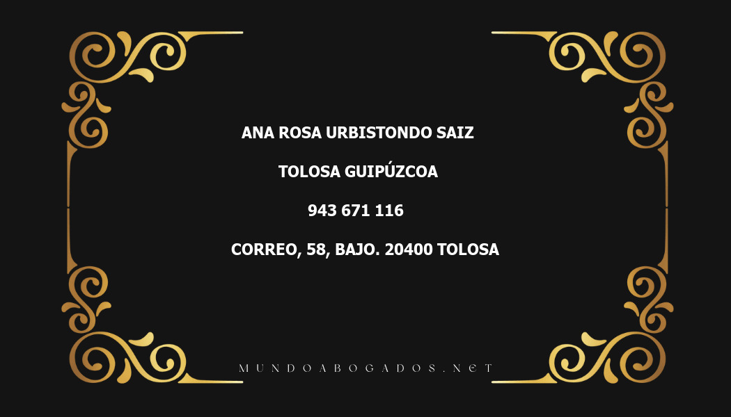 abogado Ana Rosa Urbistondo Saiz en la localidad de Tolosa