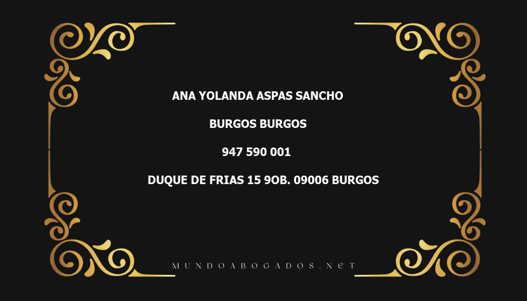 abogado Ana Yolanda Aspas Sancho en la localidad de Burgos