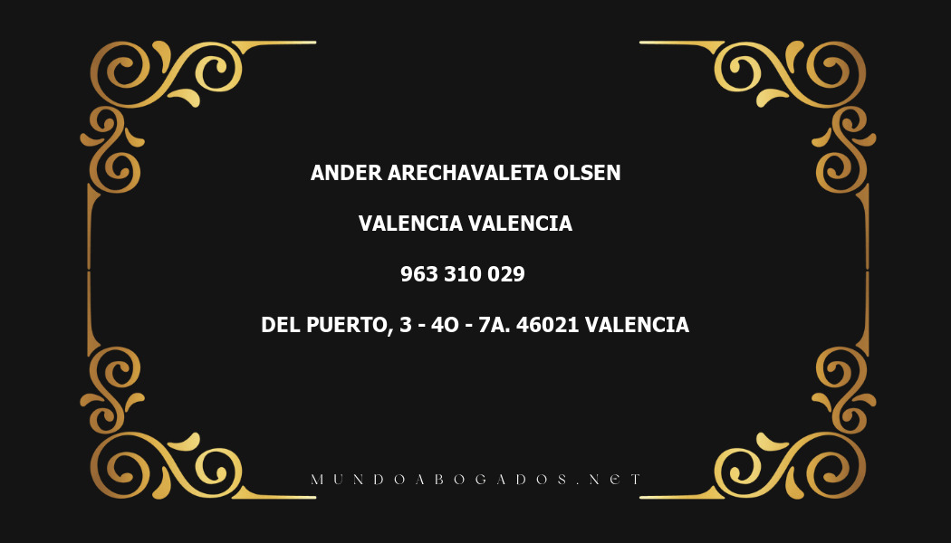 abogado Ander Arechavaleta Olsen en la localidad de Valencia