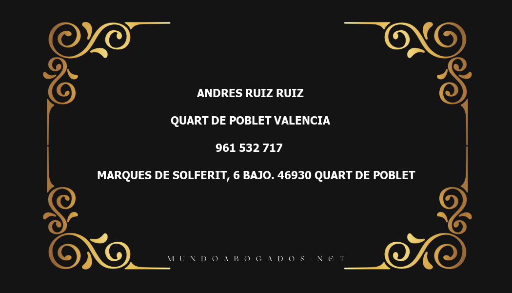 abogado Andres Ruiz Ruiz en la localidad de Quart de Poblet