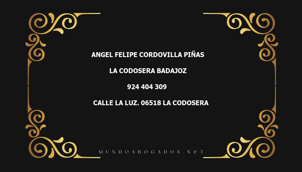 abogado Angel Felipe Cordovilla Piñas en la localidad de La Codosera