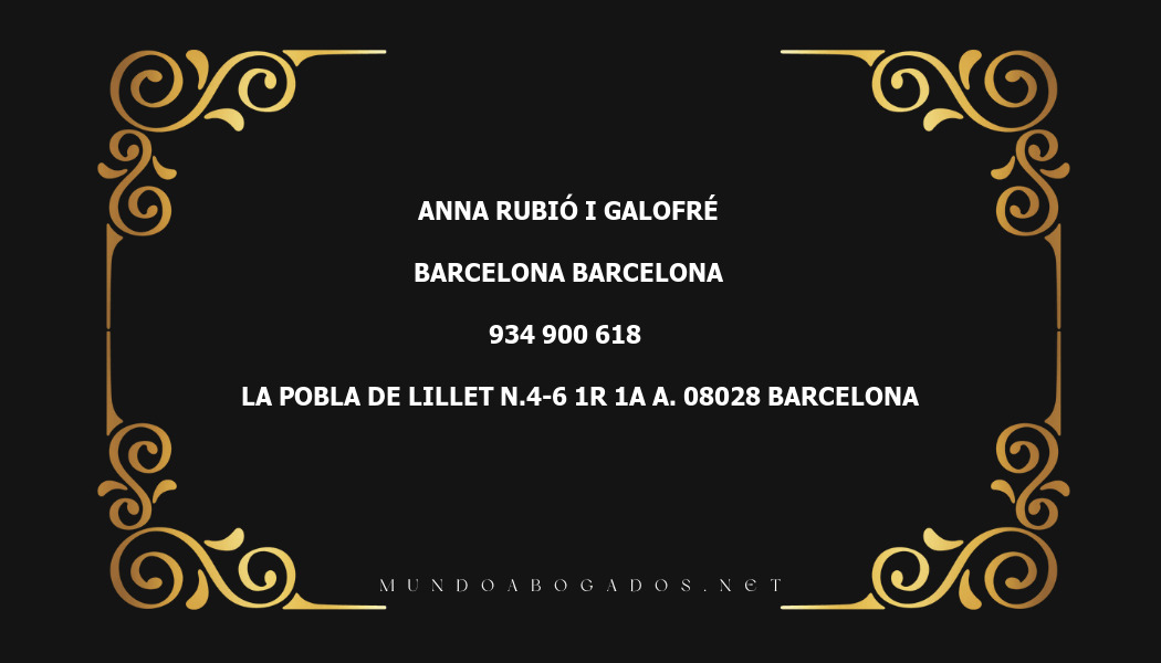 abogado Anna Rubió I Galofré en la localidad de Barcelona