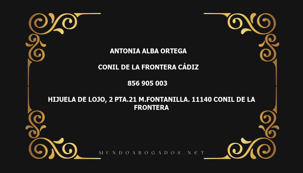 abogado Antonia Alba Ortega en la localidad de Conil de la Frontera