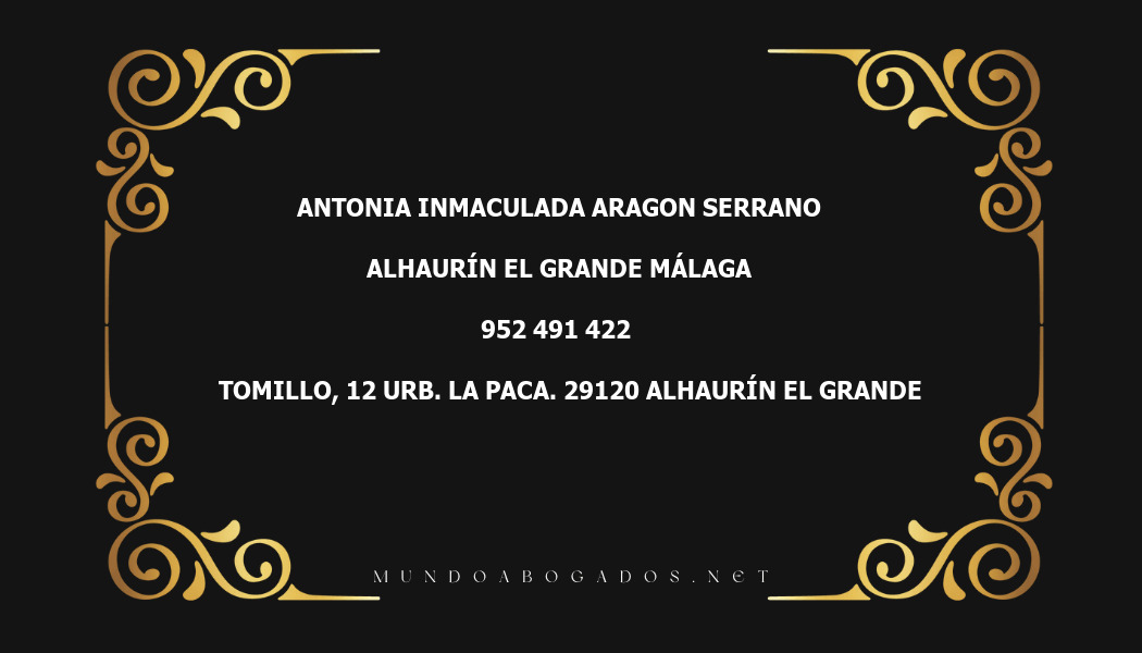 abogado Antonia Inmaculada Aragon Serrano en la localidad de Alhaurín el Grande