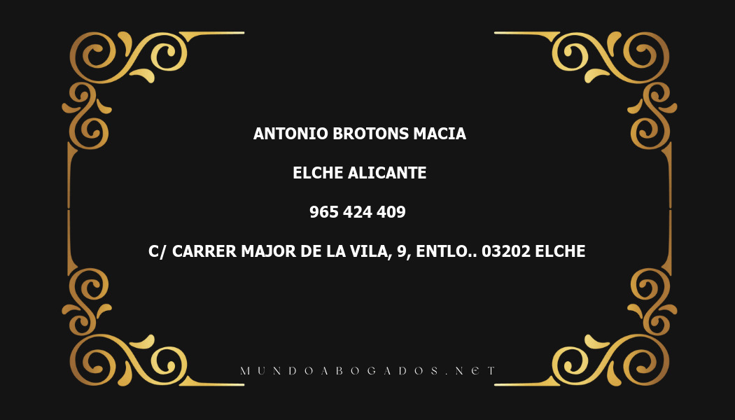 abogado Antonio Brotons Macia en la localidad de Elche