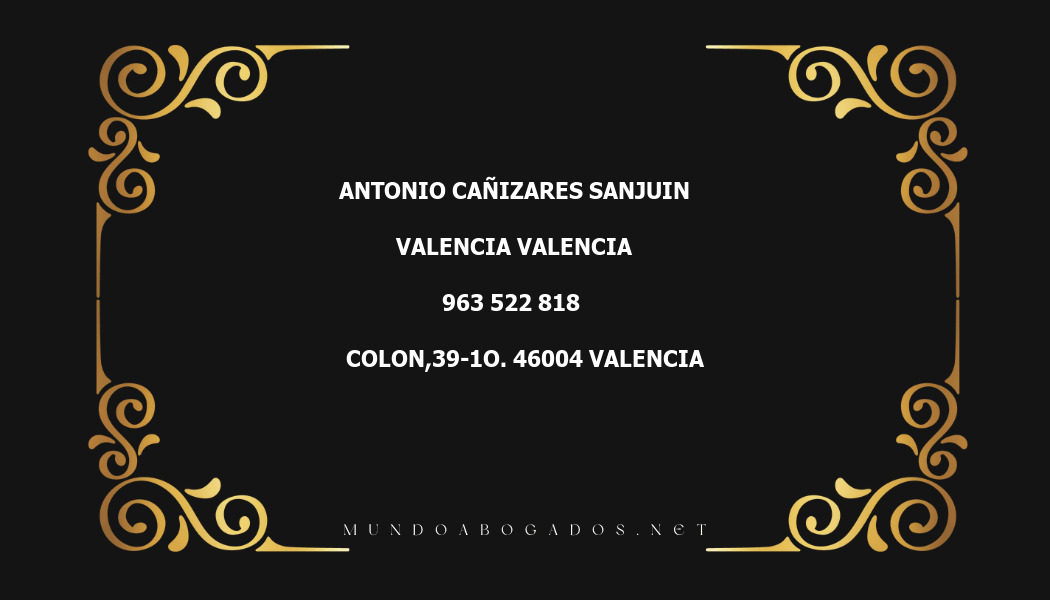 abogado Antonio Cañizares Sanjuin en la localidad de Valencia