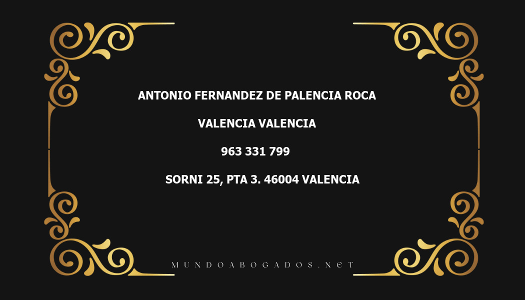 abogado Antonio Fernandez De Palencia Roca en la localidad de Valencia