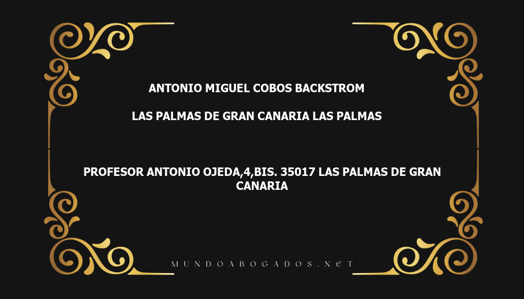 abogado Antonio Miguel Cobos Backstrom en la localidad de Las Palmas de Gran Canaria