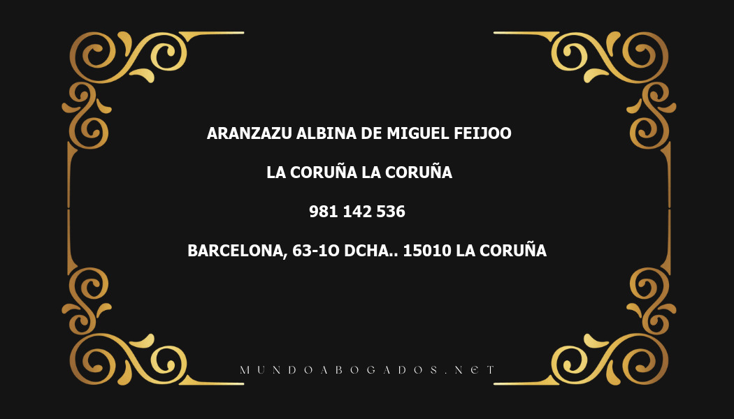 abogado Aranzazu Albina De Miguel Feijoo en la localidad de La Coruña