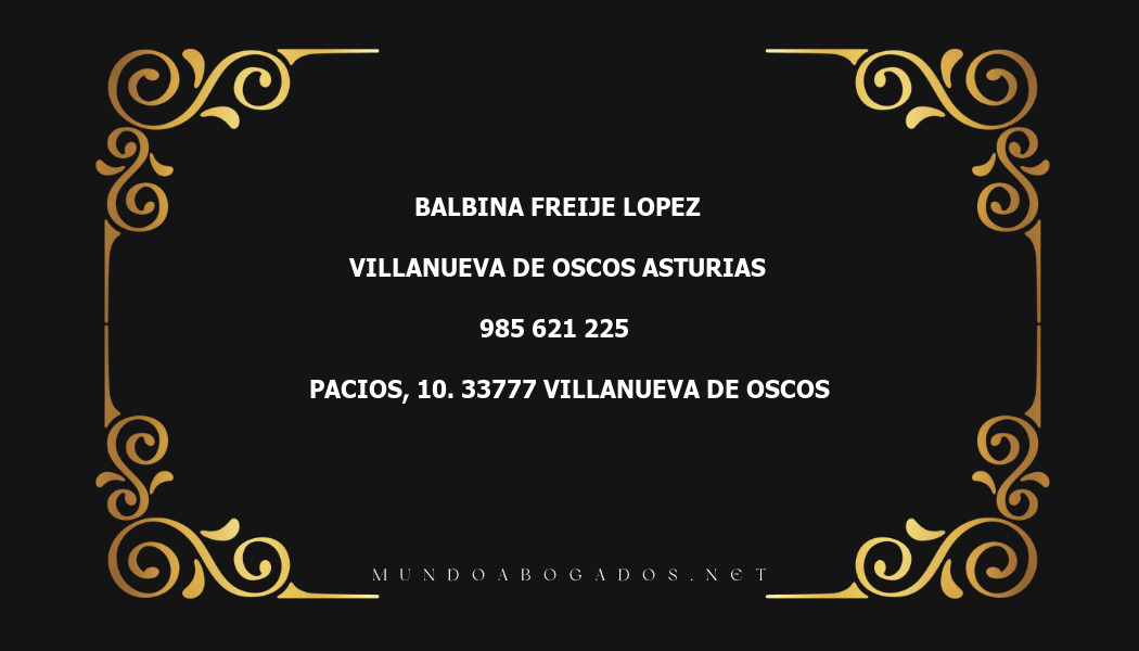 abogado Balbina Freije Lopez en la localidad de Villanueva de Oscos