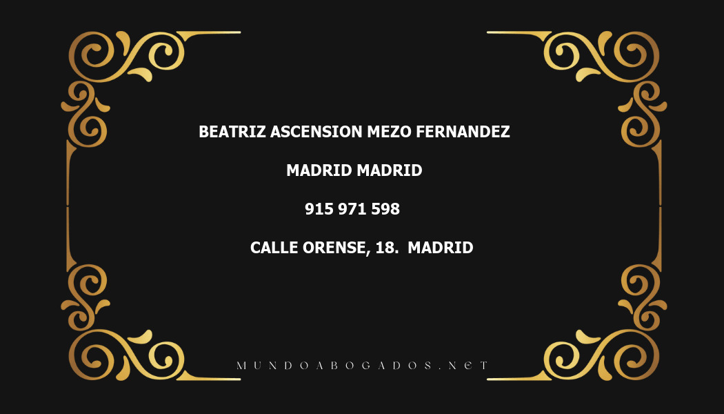 abogado Beatriz Ascension Mezo Fernandez en la localidad de Madrid