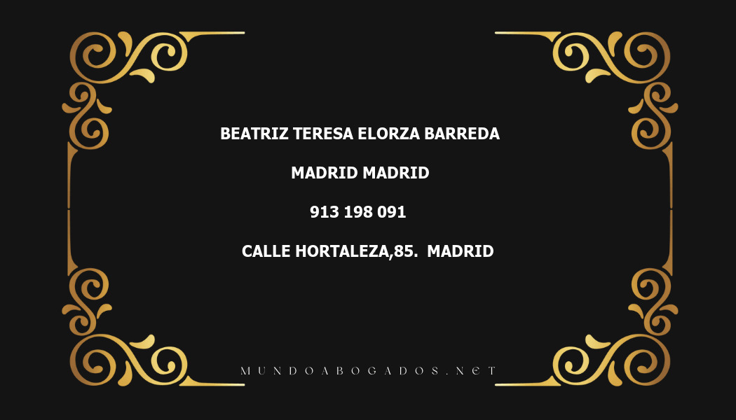 abogado Beatriz Teresa Elorza Barreda en la localidad de Madrid