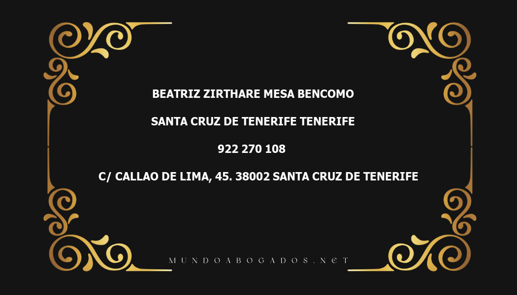 abogado Beatriz Zirthare Mesa Bencomo en la localidad de Santa Cruz de Tenerife