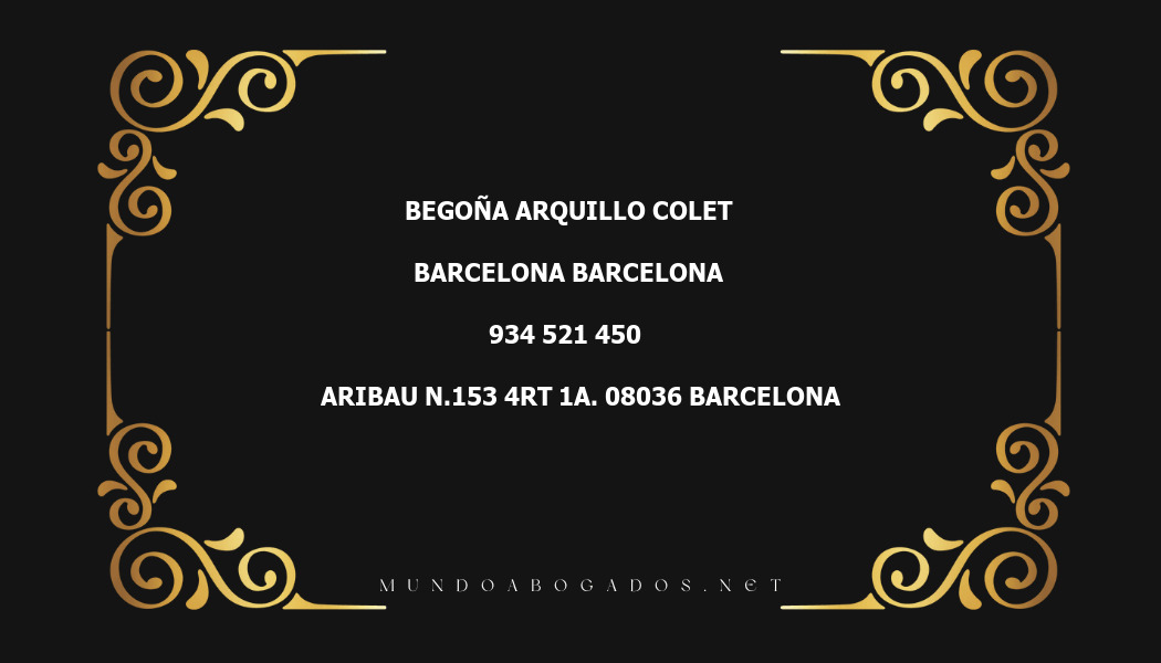 abogado Begoña Arquillo Colet en la localidad de Barcelona