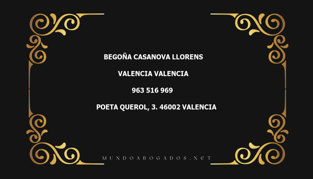 abogado Begoña Casanova Llorens en la localidad de Valencia