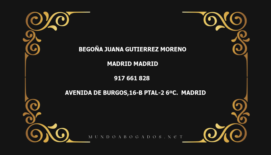 abogado Begoña Juana Gutierrez Moreno en la localidad de Madrid