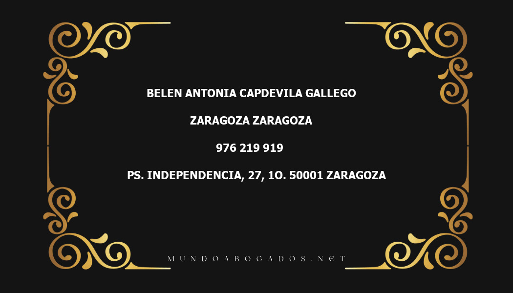 abogado Belen Antonia Capdevila Gallego en la localidad de Zaragoza