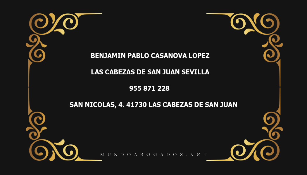 abogado Benjamin Pablo Casanova Lopez en la localidad de Las Cabezas de San Juan