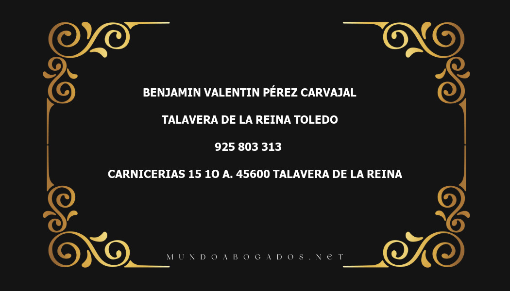 abogado Benjamin Valentin Pérez Carvajal en la localidad de Talavera de la Reina