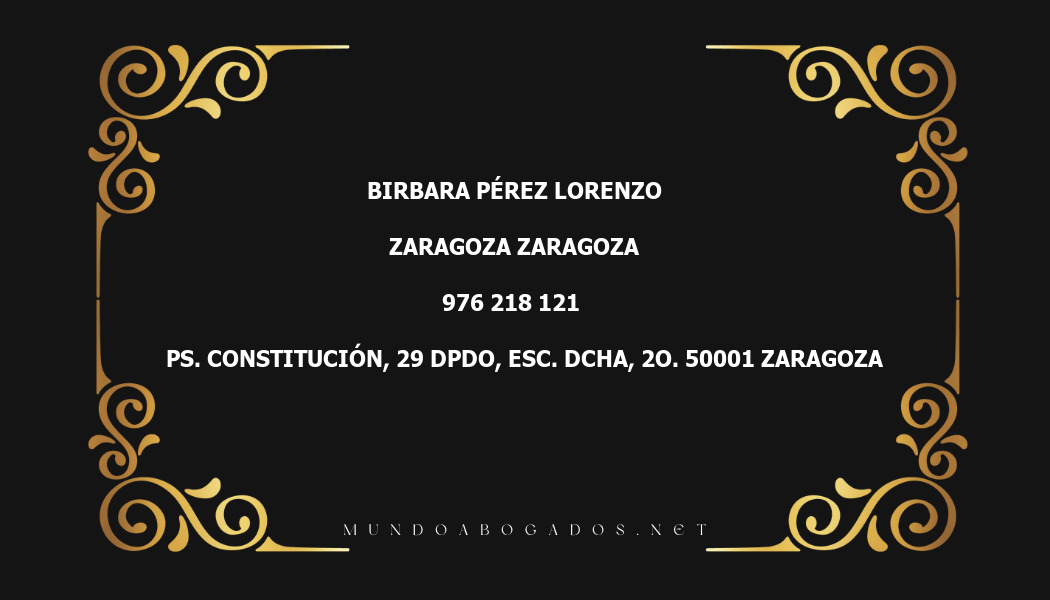 abogado Birbara Pérez Lorenzo en la localidad de Zaragoza