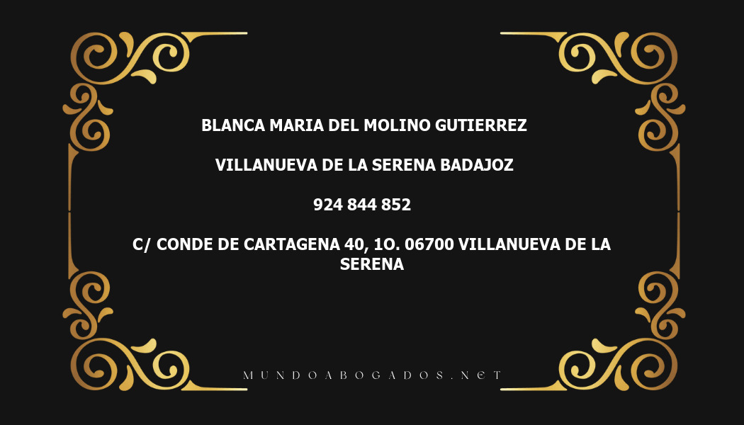 abogado Blanca Maria Del Molino Gutierrez en la localidad de Villanueva de la Serena