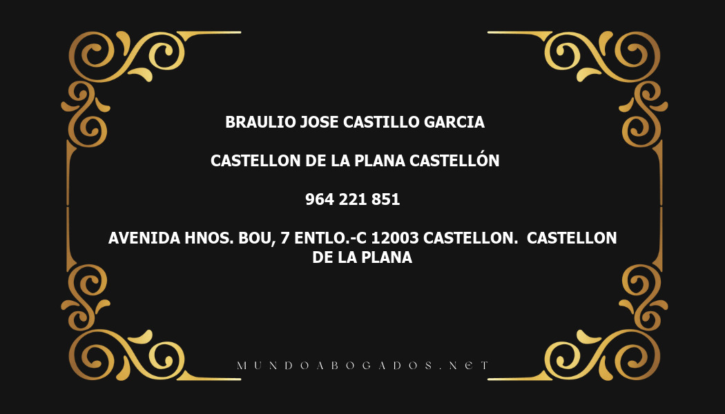 abogado Braulio Jose Castillo Garcia en la localidad de Castellon de la Plana