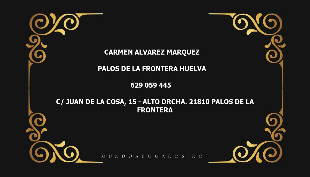 abogado Carmen Alvarez Marquez en la localidad de Palos de la Frontera