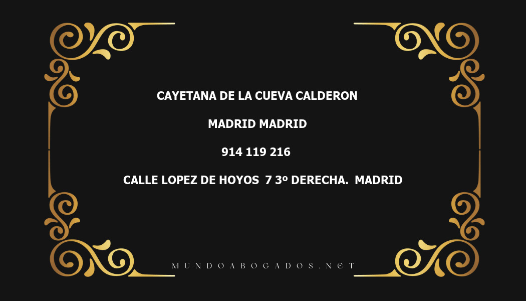 abogado Cayetana De La Cueva Calderon en la localidad de Madrid