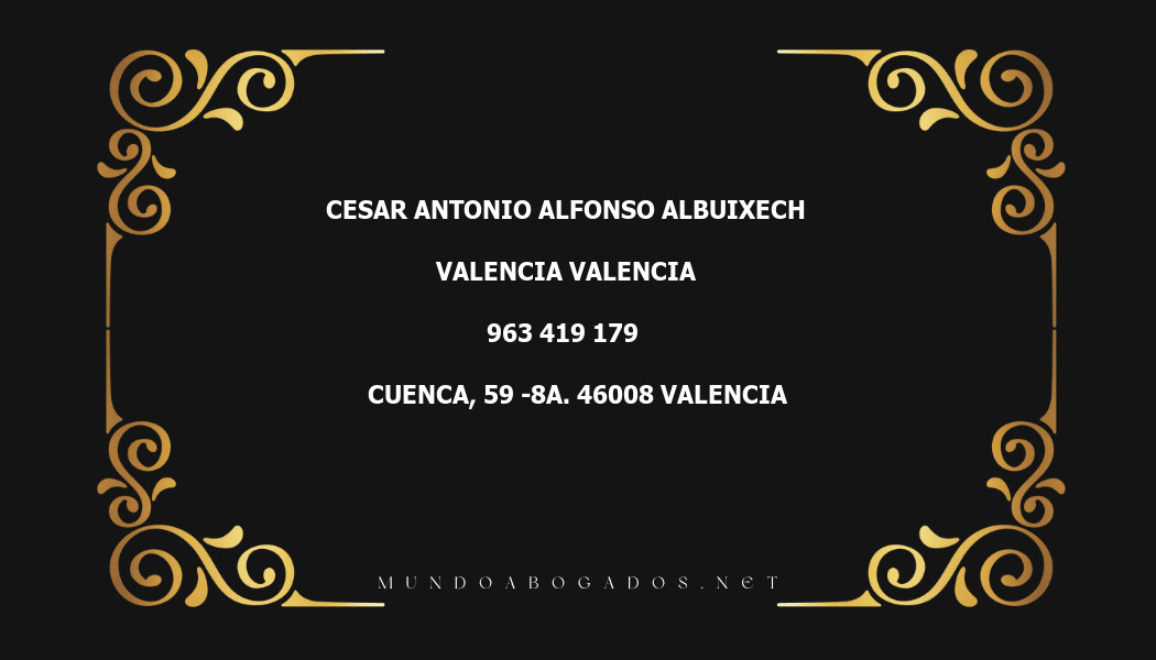 abogado Cesar Antonio Alfonso Albuixech en la localidad de Valencia