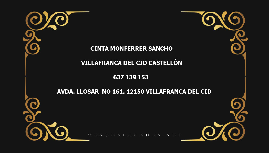 abogado Cinta Monferrer Sancho en la localidad de Villafranca del Cid