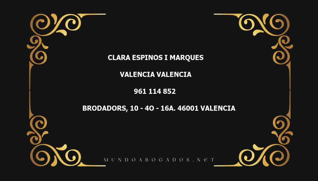 abogado Clara Espinos I Marques en la localidad de Valencia