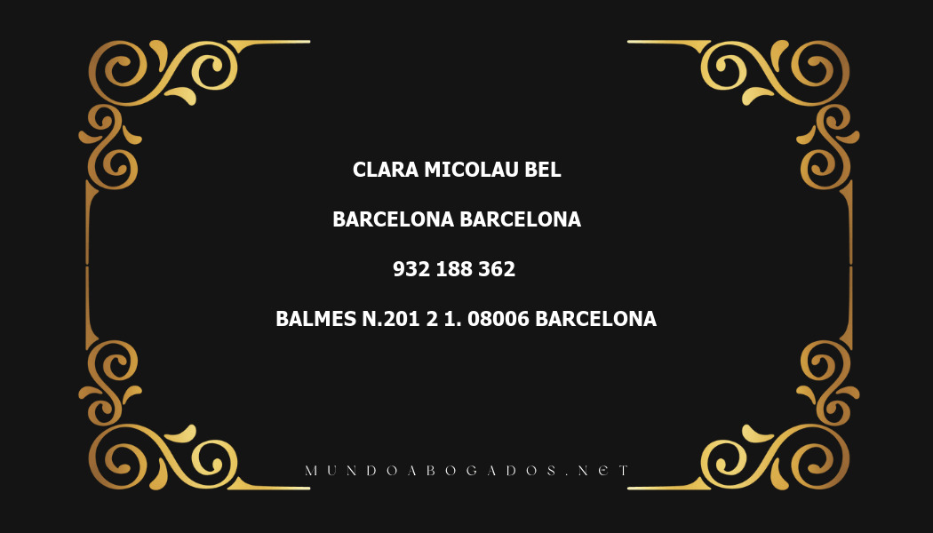 abogado Clara Micolau Bel en la localidad de Barcelona