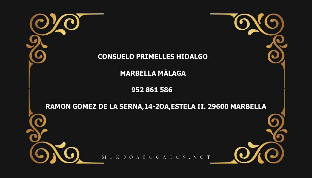 abogado Consuelo Primelles Hidalgo en la localidad de Marbella