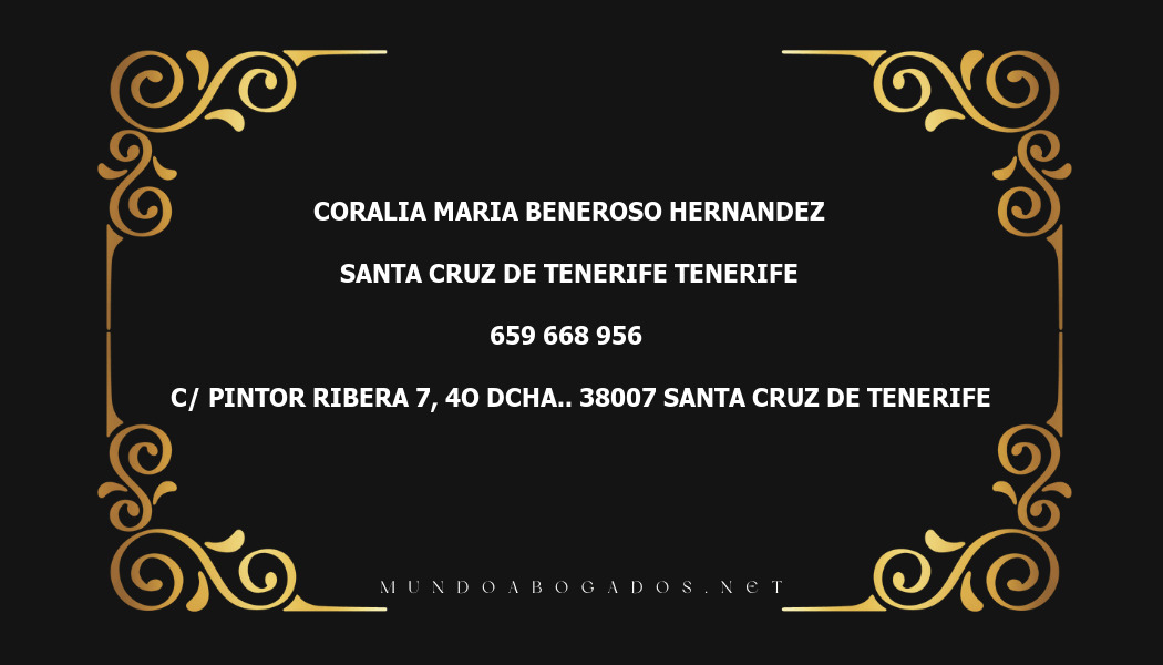 abogado Coralia Maria Beneroso Hernandez en la localidad de Santa Cruz de Tenerife