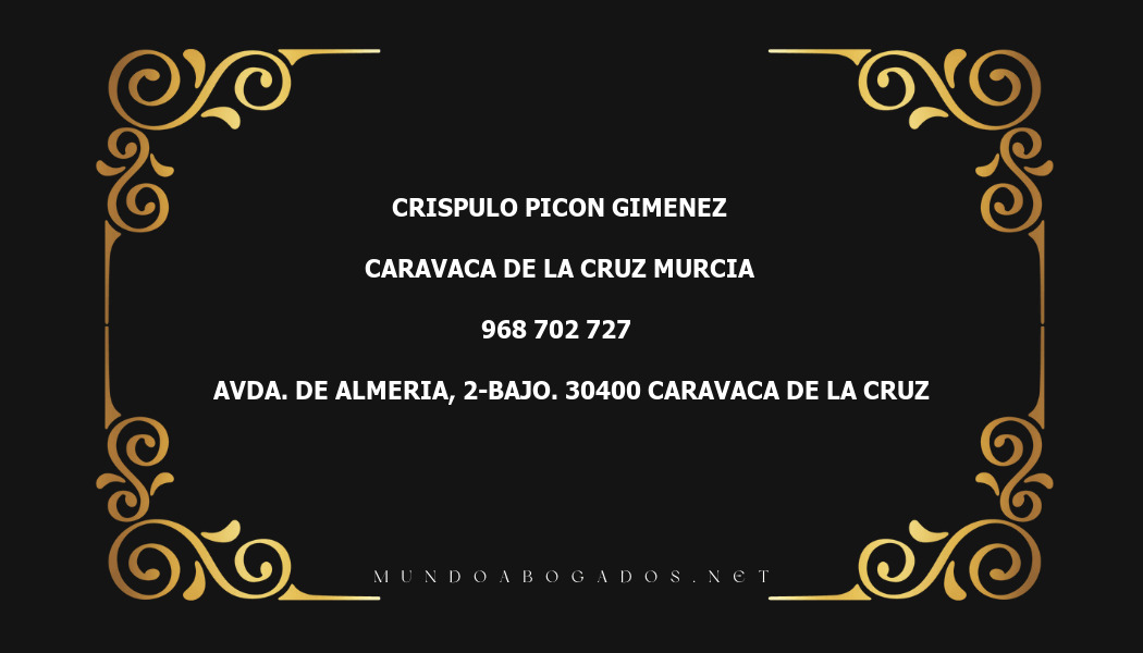 abogado Crispulo Picon Gimenez en la localidad de Caravaca de la Cruz