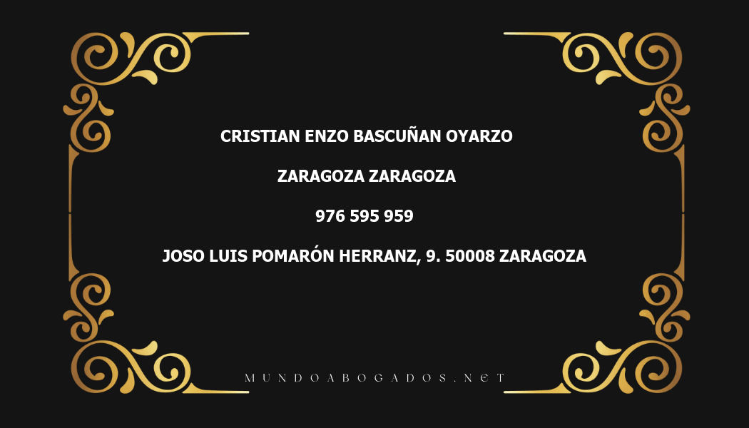 abogado Cristian Enzo Bascuñan Oyarzo en la localidad de Zaragoza