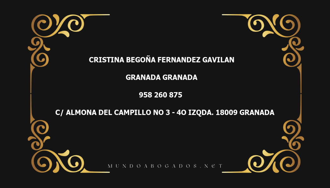 abogado Cristina Begoña Fernandez Gavilan en la localidad de Granada