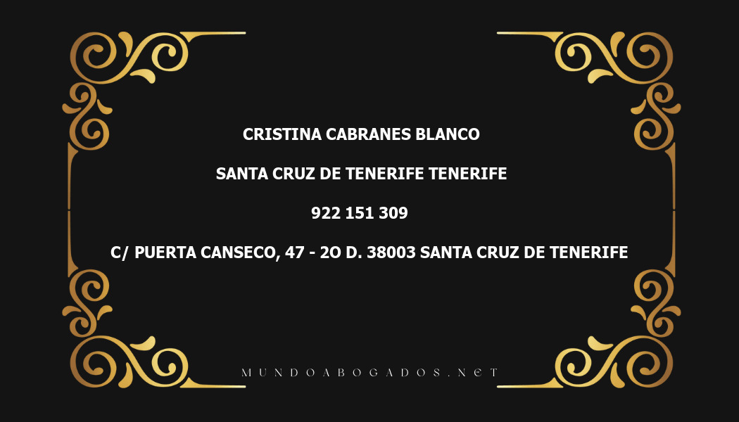 abogado Cristina Cabranes Blanco en la localidad de Santa Cruz de Tenerife