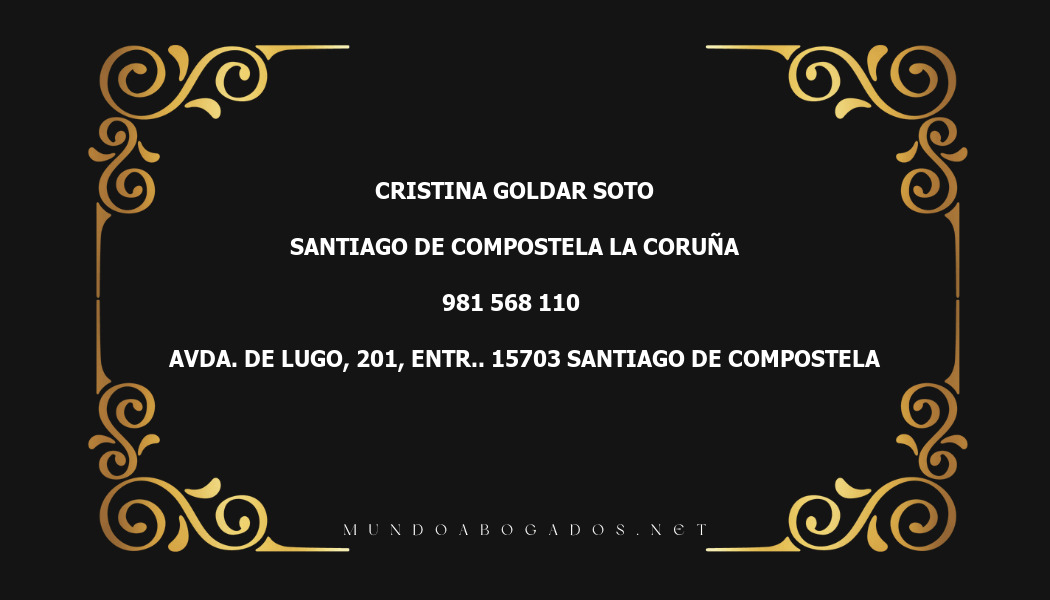 abogado Cristina Goldar Soto en la localidad de Santiago de Compostela