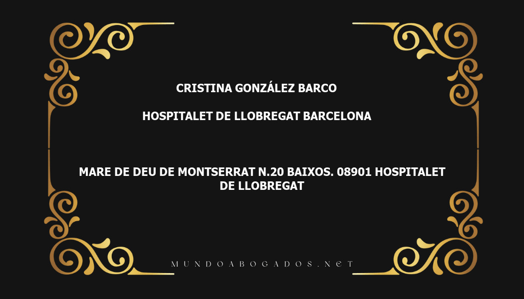 abogado Cristina González Barco en la localidad de Hospitalet de Llobregat