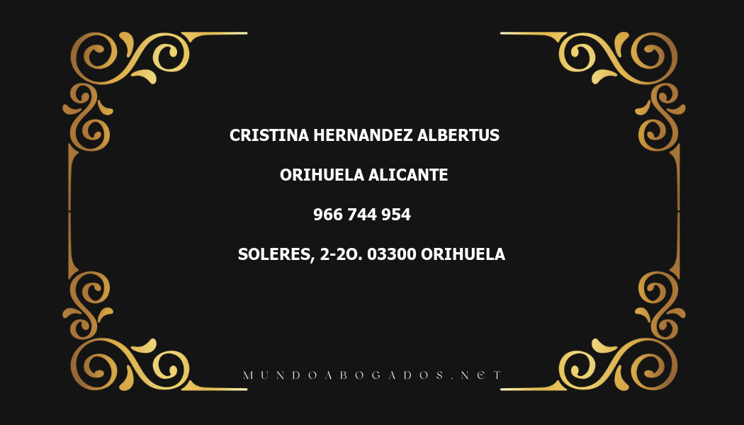 abogado Cristina Hernandez Albertus en la localidad de Orihuela