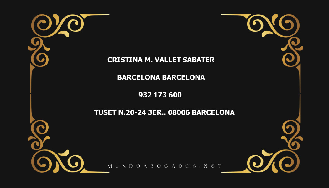 abogado Cristina M. Vallet Sabater en la localidad de Barcelona