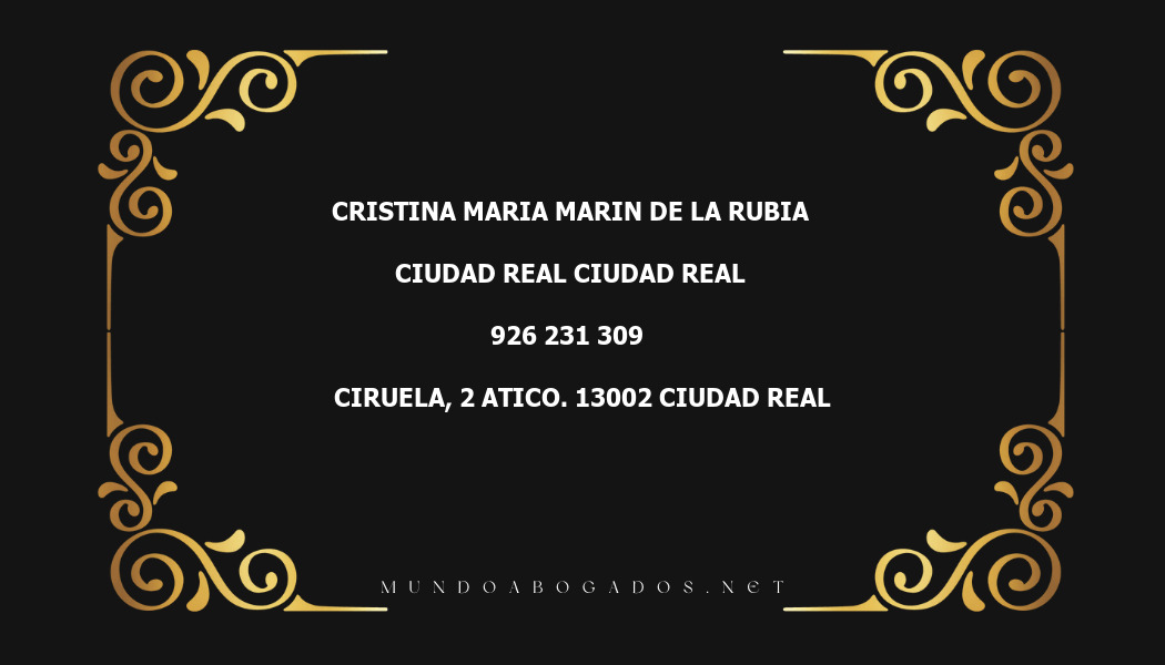 abogado Cristina Maria Marin De La Rubia en la localidad de Ciudad Real