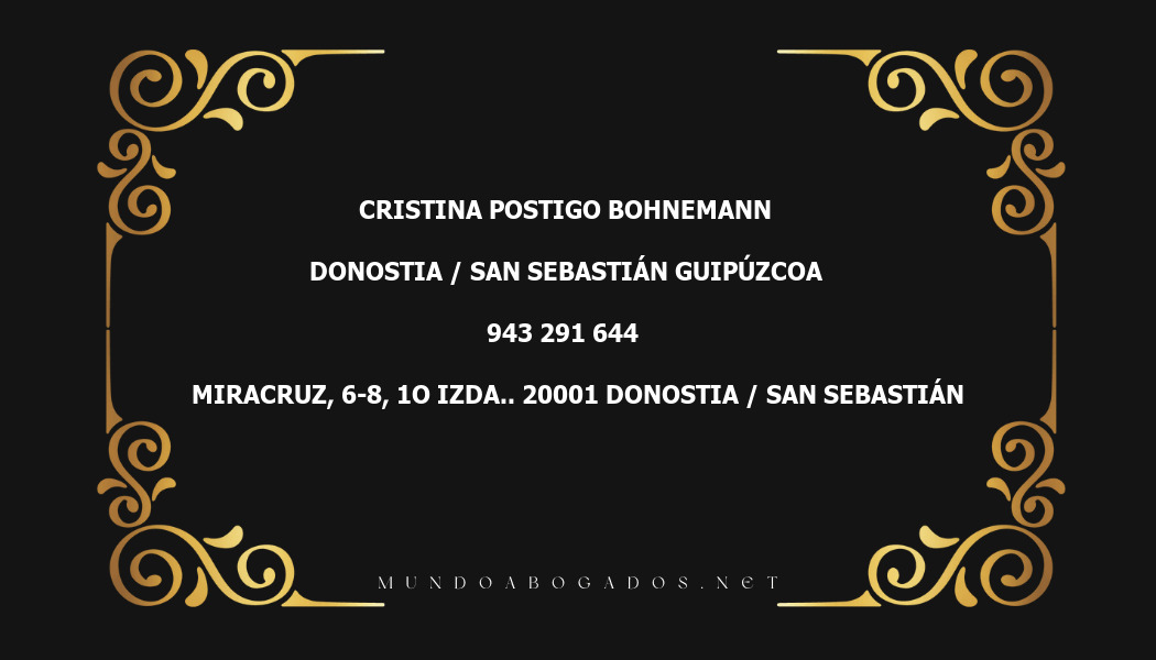 abogado Cristina Postigo Bohnemann en la localidad de Donostia / San Sebastián