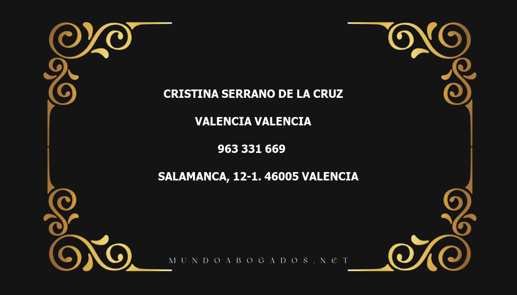 abogado Cristina Serrano De La Cruz en la localidad de Valencia