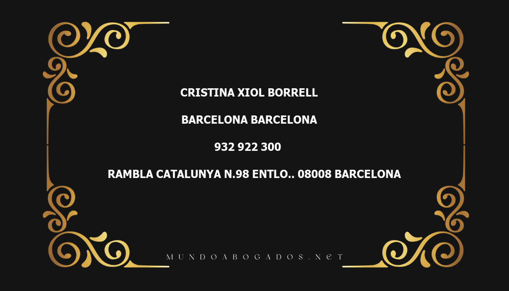 abogado Cristina Xiol Borrell en la localidad de Barcelona