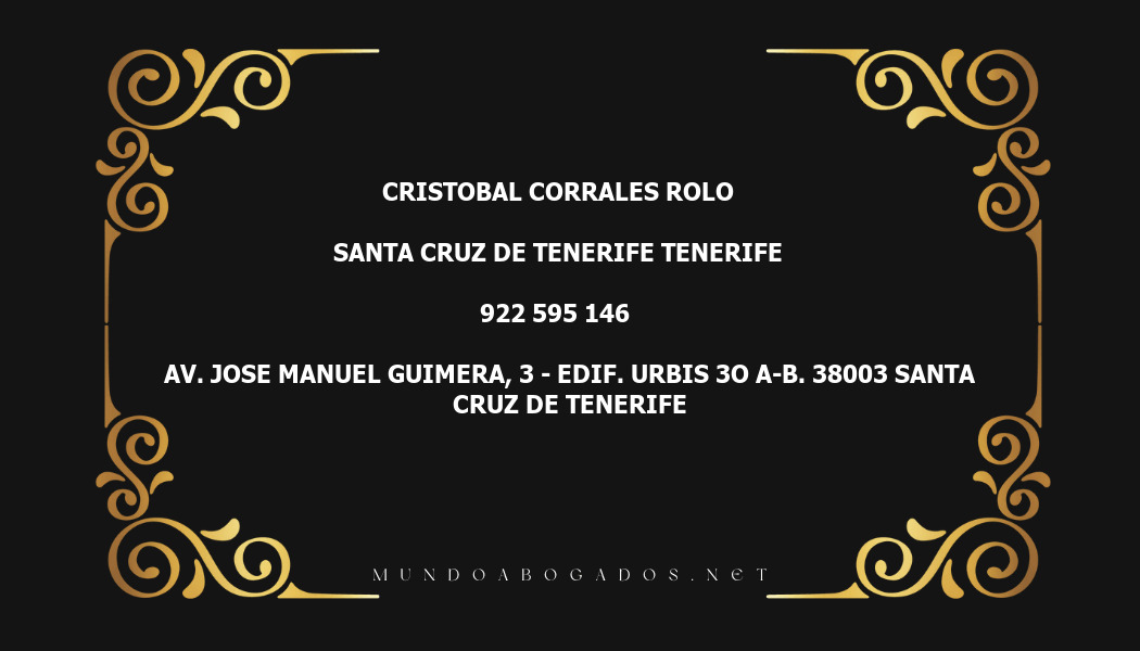 abogado Cristobal Corrales Rolo en la localidad de Santa Cruz de Tenerife